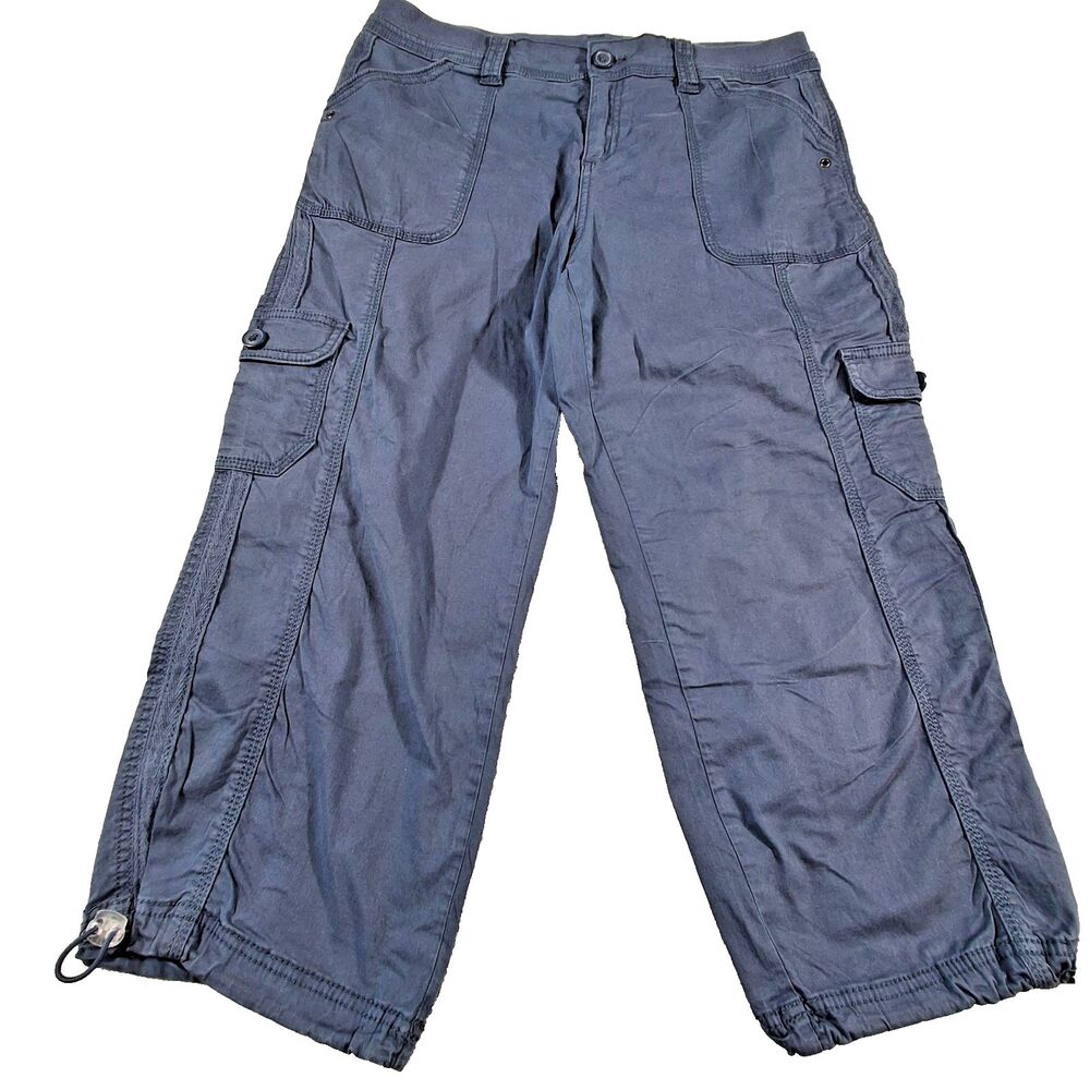Style & Co Women's Cargo Capri Pants Size 10 Blue Drawstring Hem Pockets